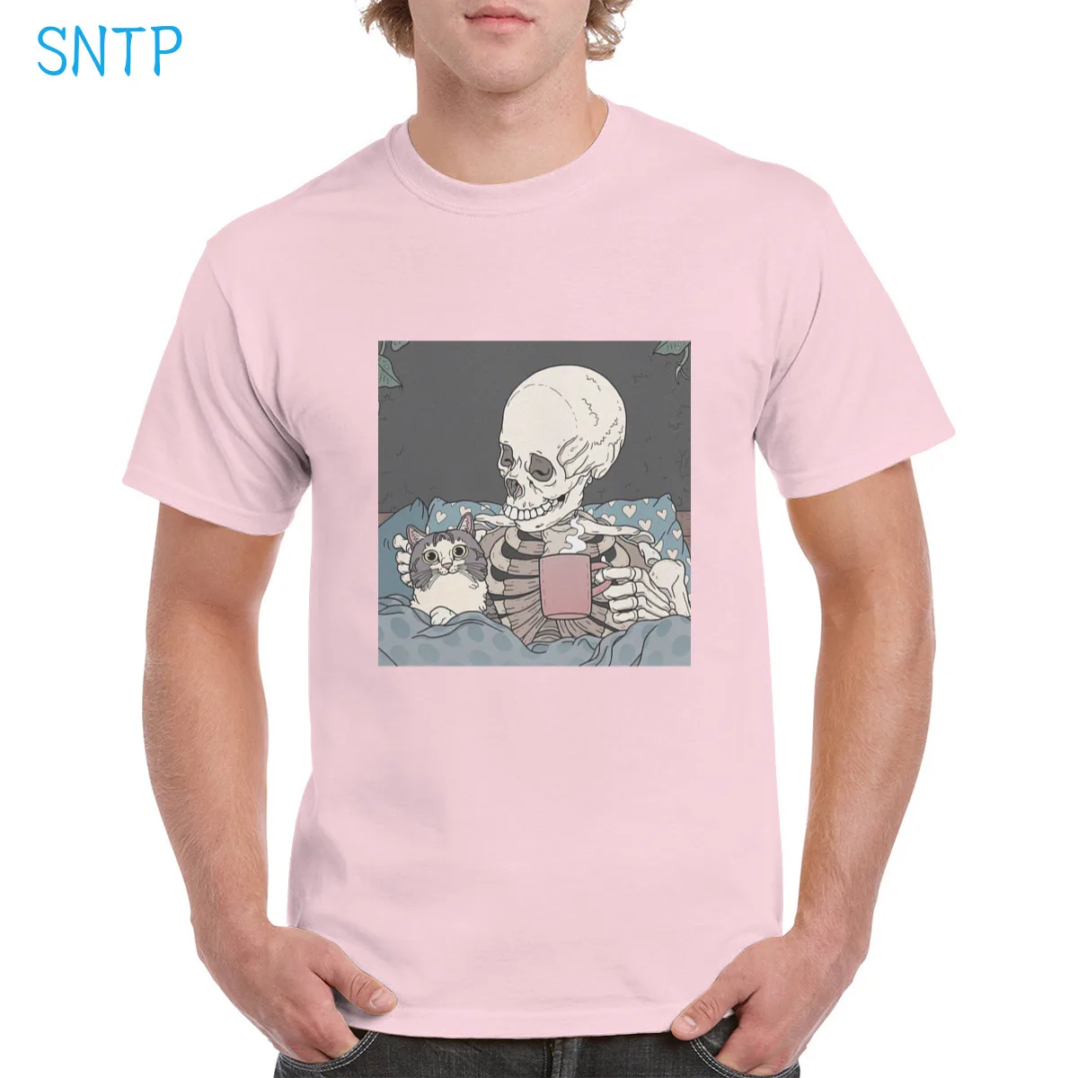 

Cute Funny Cat Friends Demon Skeleton Coffee Graphic Streetwear t shirt women Cat Top 100% Cotton Soft Oversized Tee Man T-Shirt