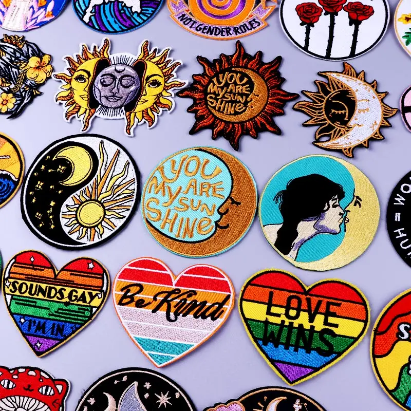 

Cartoon Letter Heart Patches Embroidered Patches For Clothing Iron On Patches On Clothes Badges Anime Moon Patch Stripes Jacket