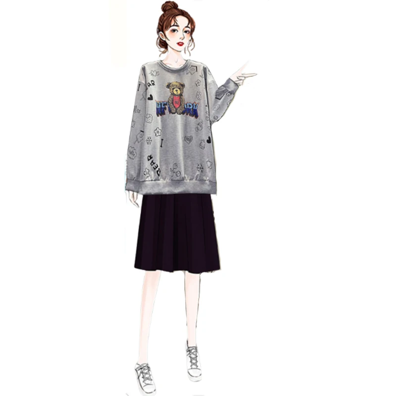 

2021 autumn new fashion bear Print Long Sleeve Korean casual sweater for women jacket