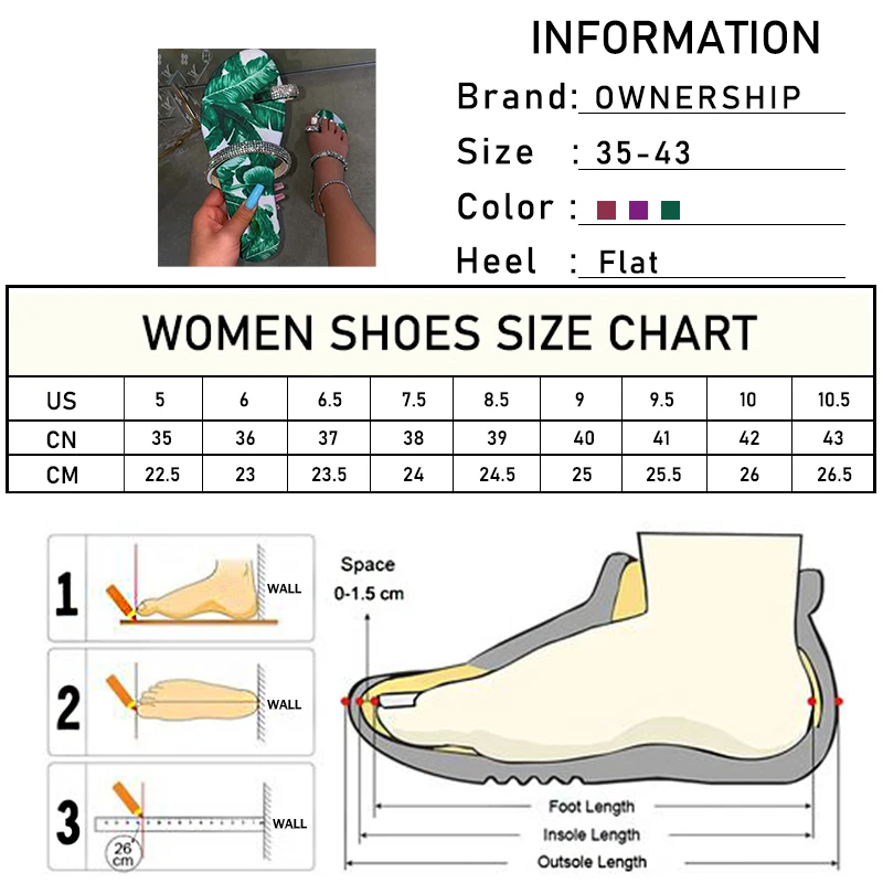 

Women 2021 Print Crystal Slippers Woman Summer Casual Flip Flops Ladies Comfort Flats Female Beach Shoes Plus Size Women's Slide