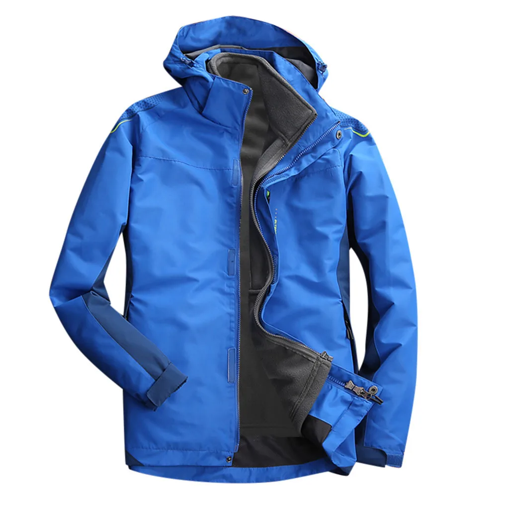 Men Fashion Hoodie Hat Detachable Windbreaker Waterproof Jacket Breathable Sport Outdoor Coat Softshell Fleece Jacket Mujer