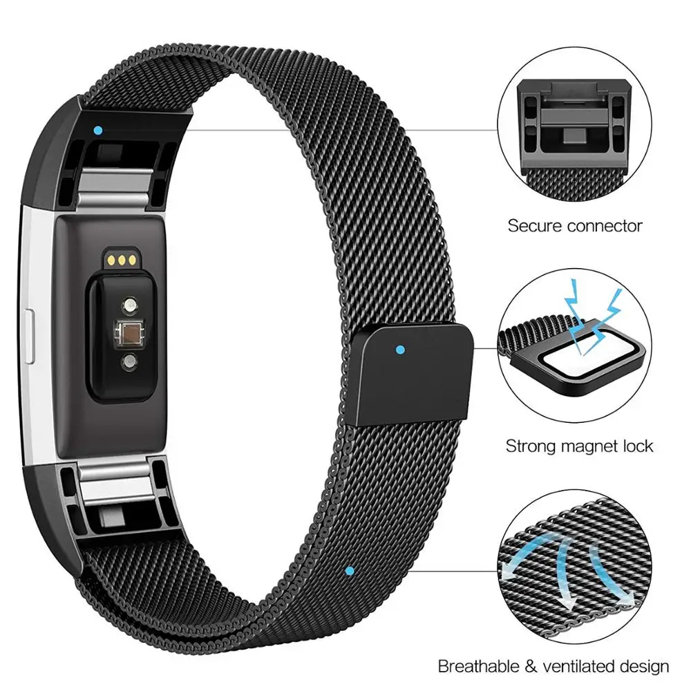 OULUCCI металлический сетчатый ремешок с петлей, для браслета Fitbit charge 2 кожаный ремешок для Fitbit charge, 3 ремешка, умный браслет для мужчин и женщин