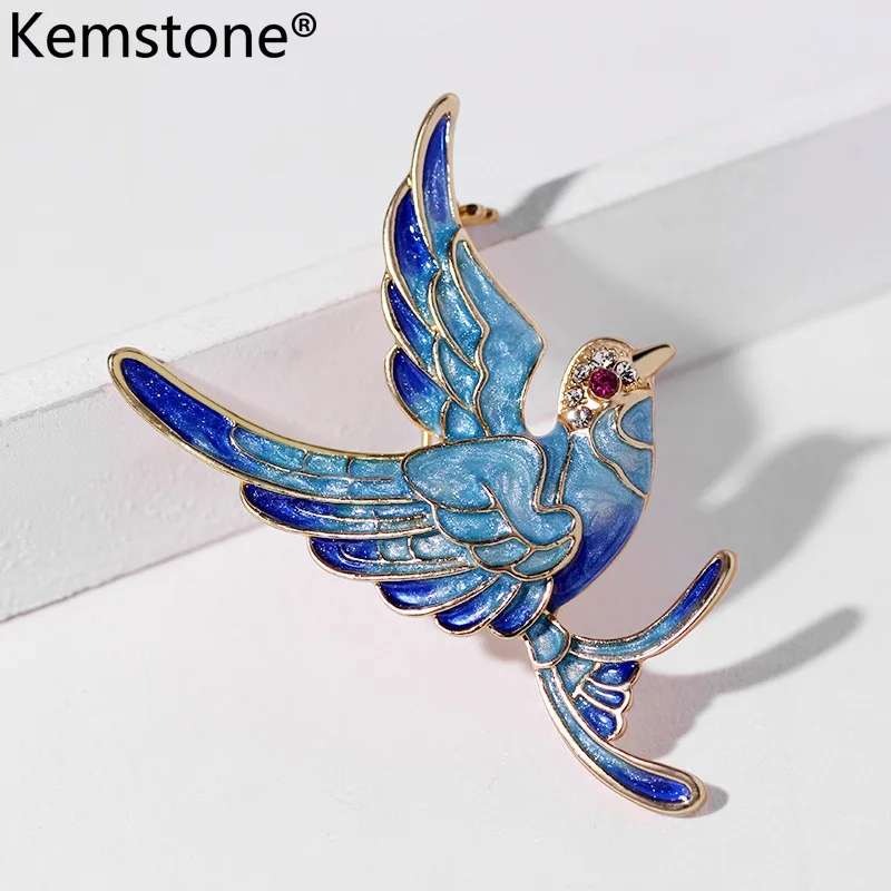Роскошная Медная брошь Kemstone с синей птицей из циркония ювелирные изделия булавка