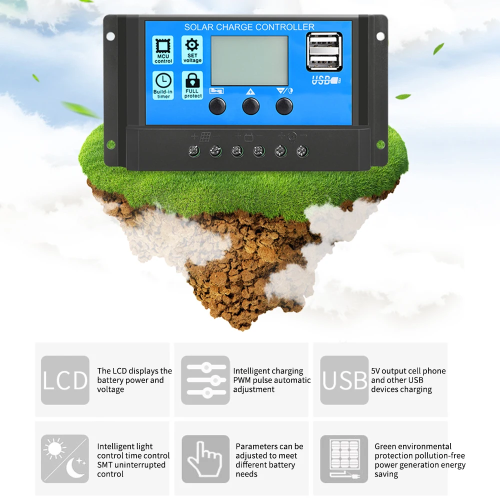 Автоматический контроллер заряда солнечной батареи 10 А 30 ШИМ контроллеры с ЖК