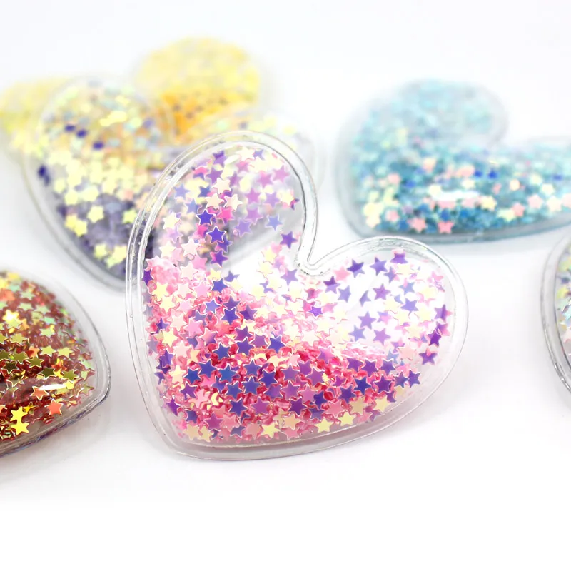 12Pcs 5*4.7cm PVC Heart Transparent Bling bling Flowing Appliques for Kids BB clip and DIY headwear Accessories wholesale | Дом и сад