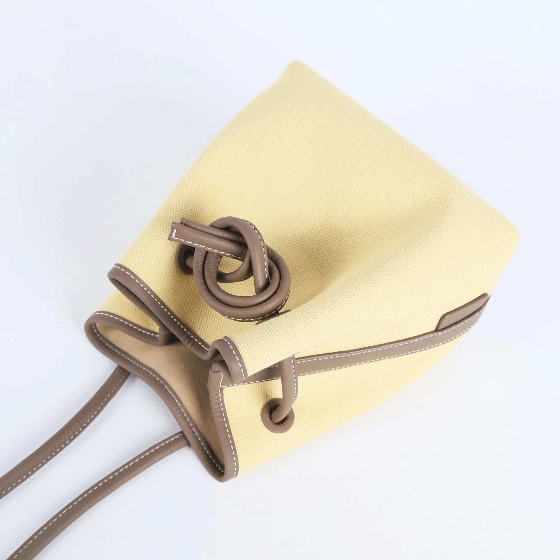 

2021 Japanese ins women's BAG canvas one shoulder portable knot bond drawstring bucket bag medium