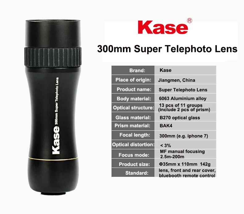 Kase Super Telephoto 300 мм Мобильный телефон крепление объектива на чехол для Huawei iPhone Samsung