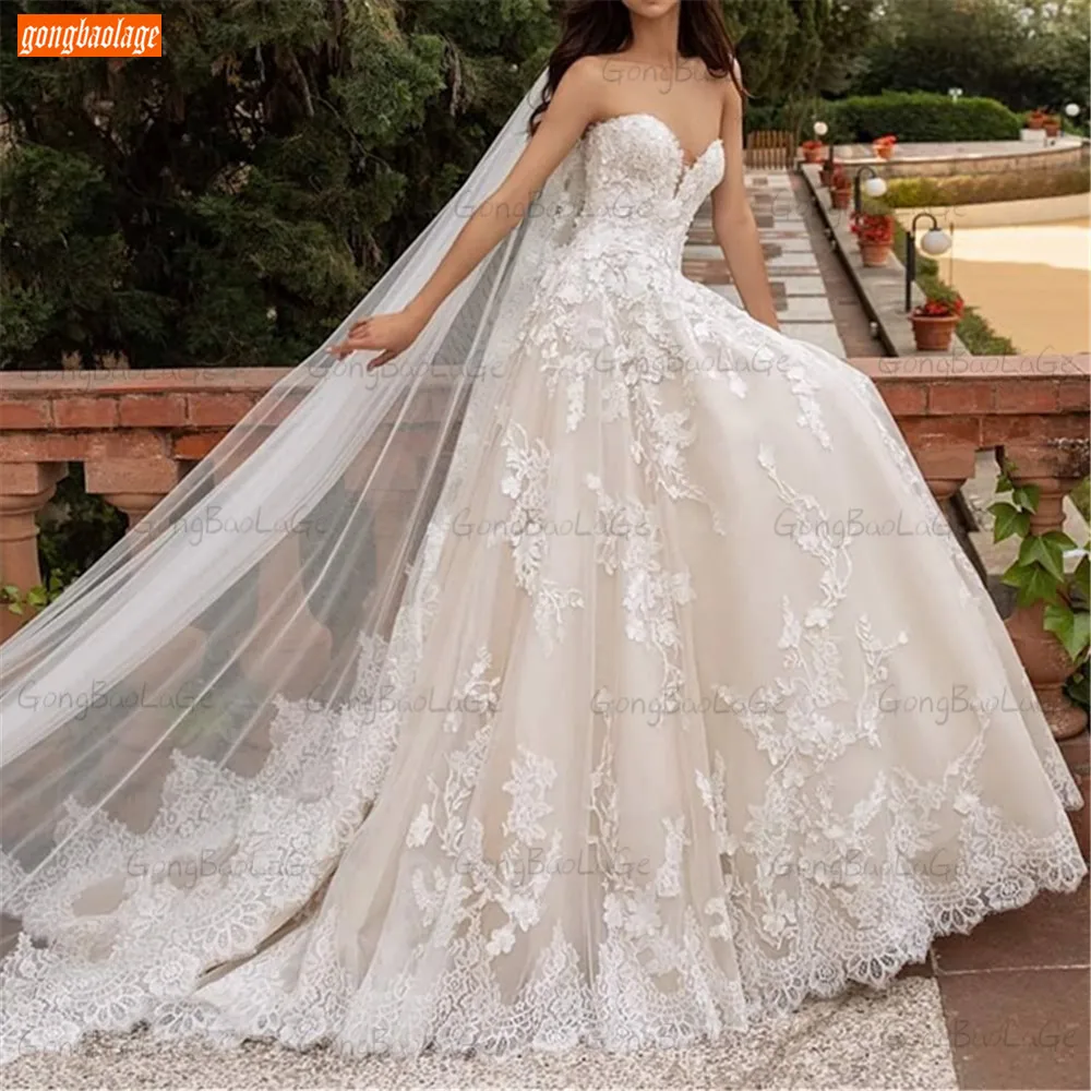 

Elegant Princess 2021 Bohemia Lace Applique Tulle Sweetheart Customized Bridal Gown Long White Wedding Dress Vestido De Noi