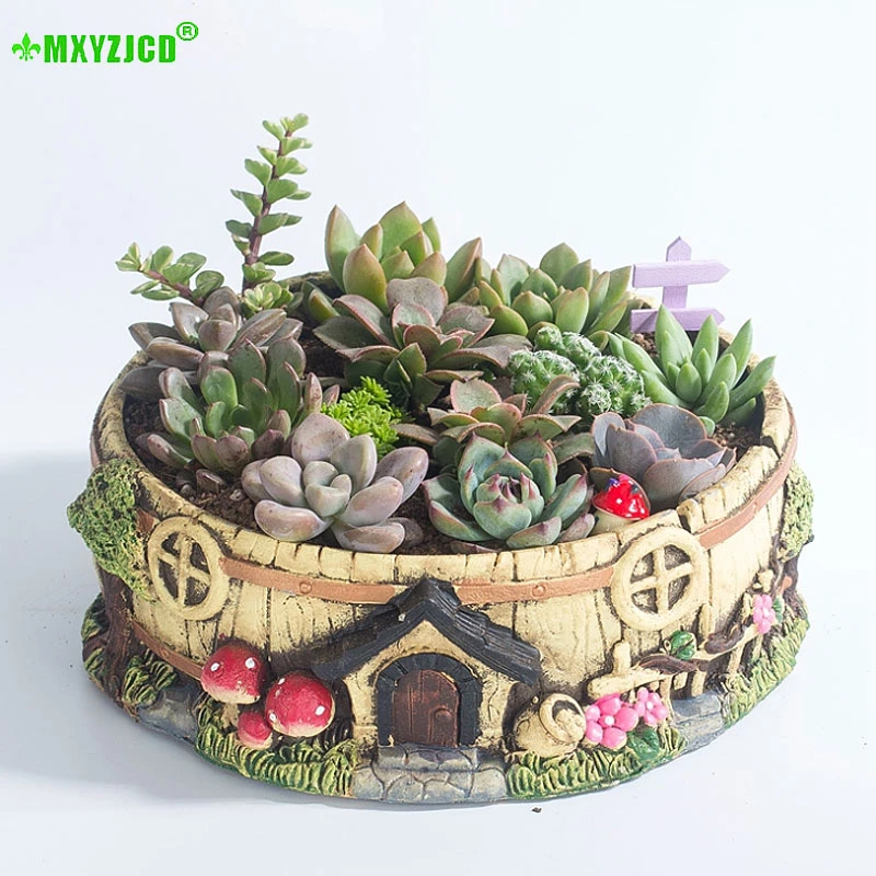 Имитация дома цемент цветочный горшок Ретро Круглый Поднос элемент контейнер