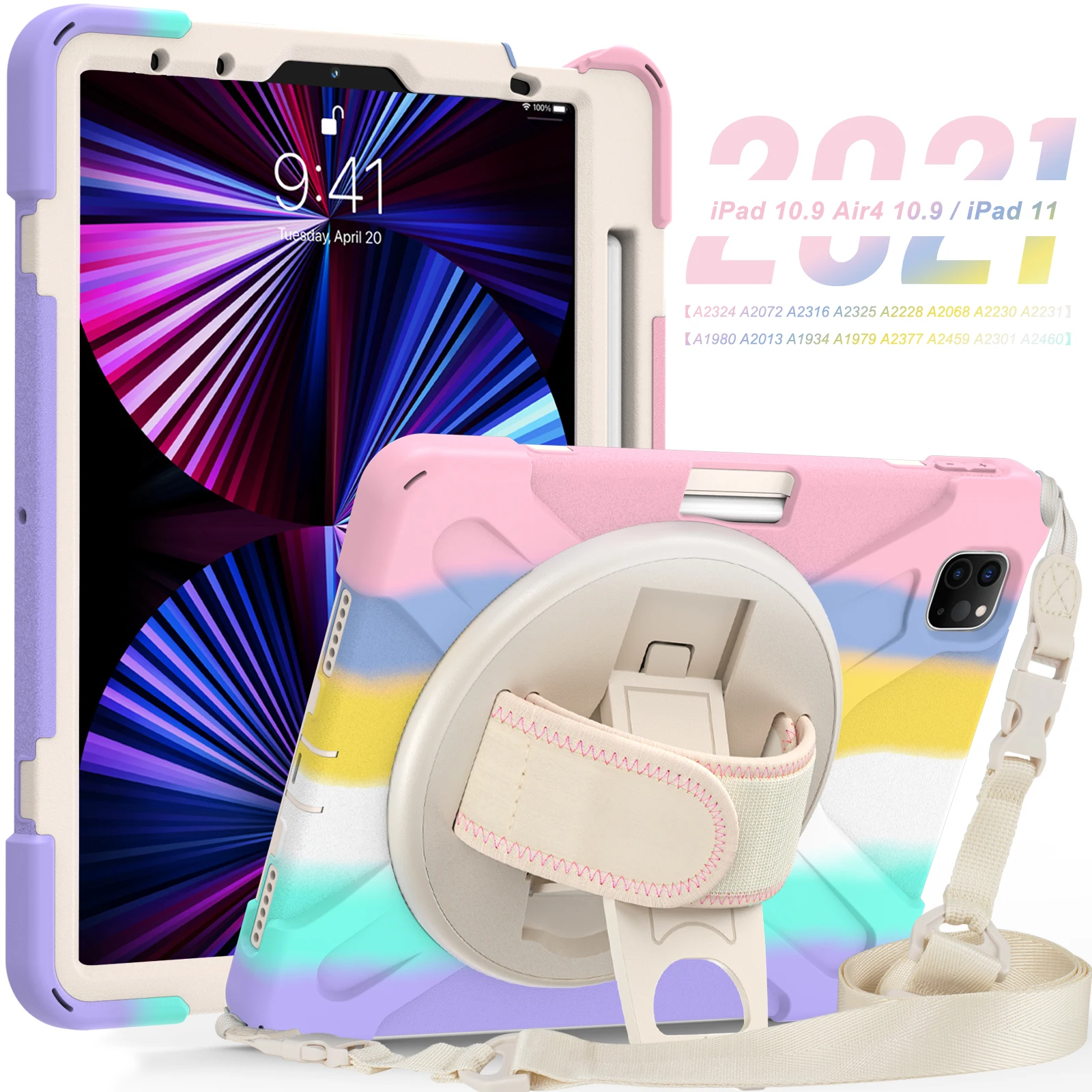 Apple ipad Air4 10.9 inch 2020 Tablet Silicone Case For ipad Pro 11 inch 2018 2020 2021 case with shoulder strap and stand