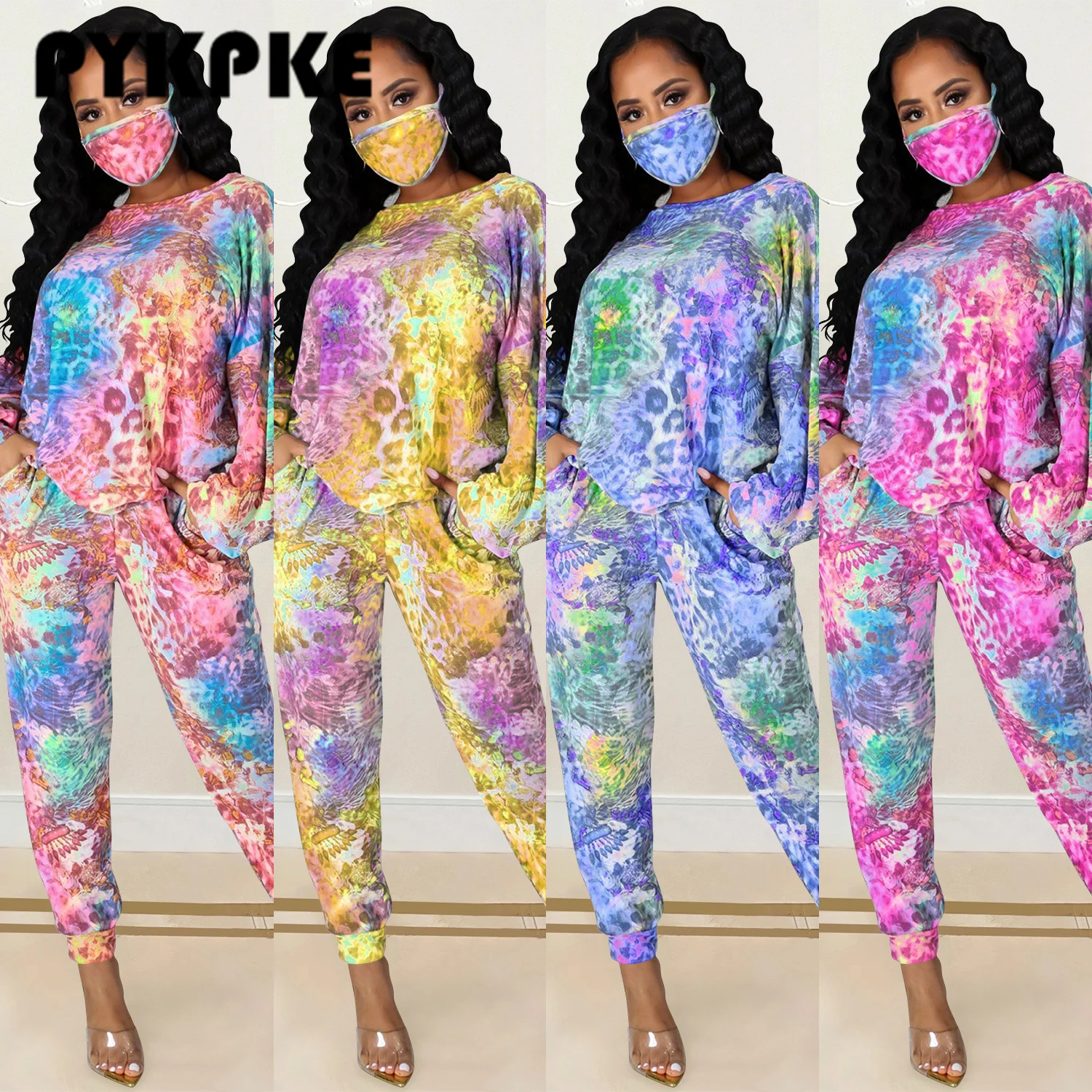 Женский костюм из 3 предметов с принтом футболка круглым вырезом и брюки| |