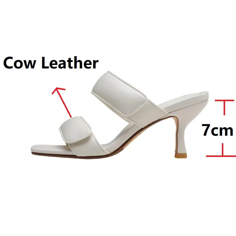 

2021 INS Chic New Fashion Padded Shoes Women Kid Sheep Skin Leather Slippers High Heels Shoes for Summer Ladies Black White Nude