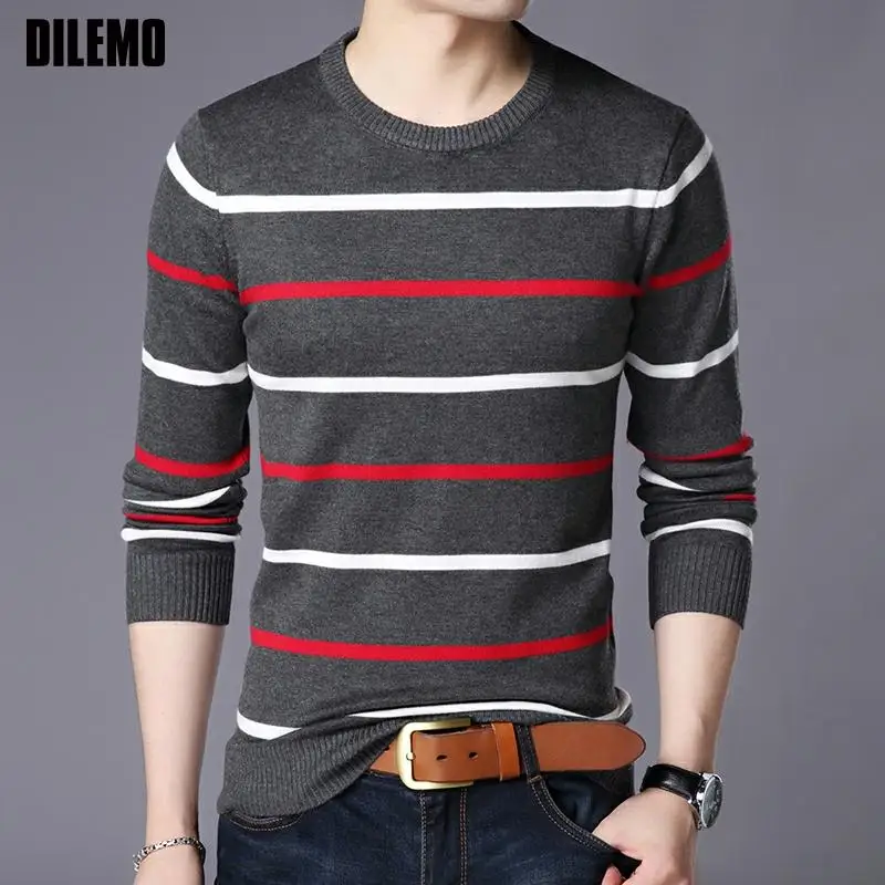 

New Fashion Brand Knit Pullover Slim Fit Striped Mens Crew Sweater Autum Korean Woolen Casual Jumper High Quality Clothes Men