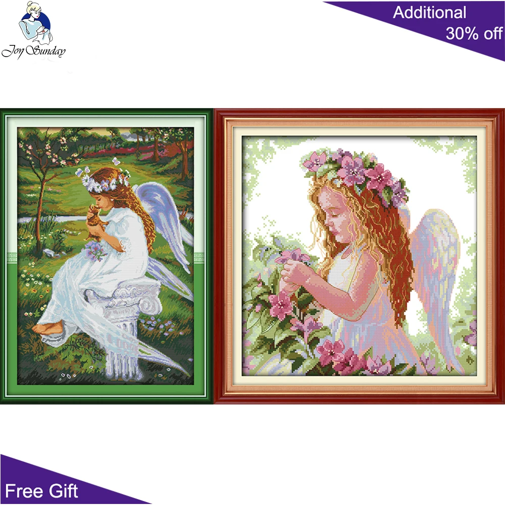 Joy Sunday A Beautiful Angel Home Decoration R268(1)(2) 14CT 11CT Counted and Stamped Baby Angel Handcraft Cross Stitch kits