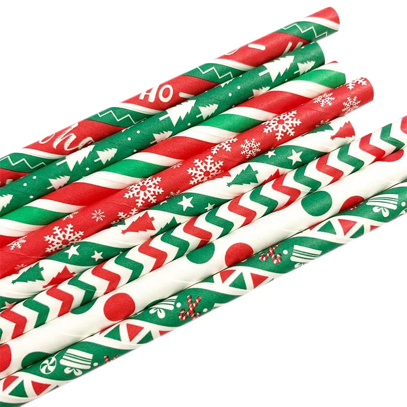 

25pcs Christmas Paper Straws Snowflake Drinking Straw Merry Christmas Decorations for Home 2022 Xmas New Year Party Supplies