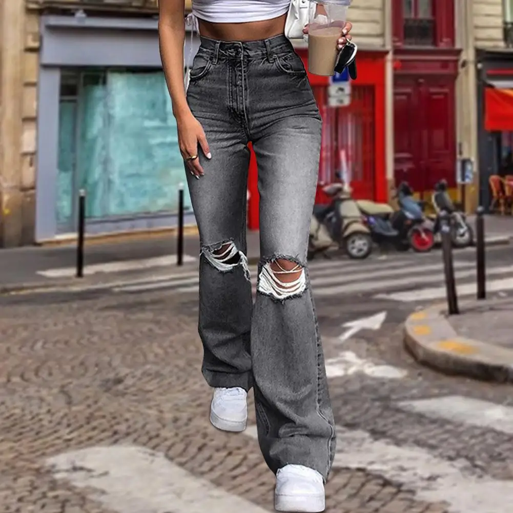 

Hole Fashion Distressed Ripped Y2k Pants Women Flare Jeans Slim Sexy High Waist Girls Streetwear Classic Skinny Trouser