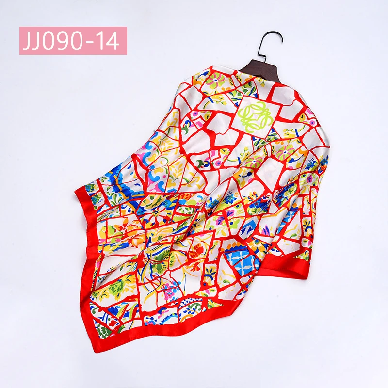 JJ090-14 90*90 см квадратный шарф для женщин, подходит ко всему, элегантные цветочные шарфы для волос, Женская бандана, весна-осень, атласные шелковые шарфы, шаль - Цвет: JJ090-14