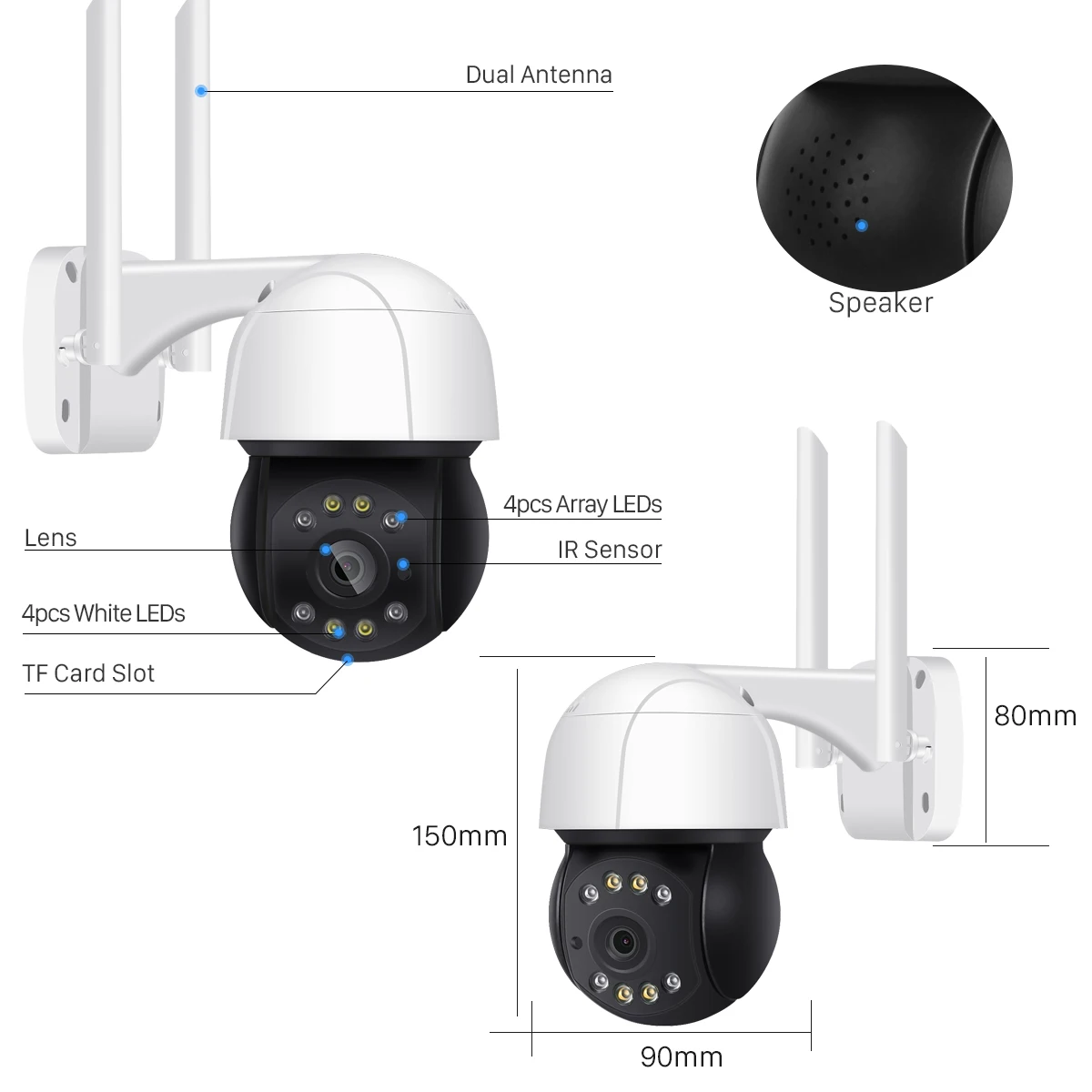

5MP PTZ Camera Outdoor 1080P 4X Digital Zoom Speed Dome Camera 2MP WiFi Security CCTV Ai Humanoid Detection Wireless IP Camera