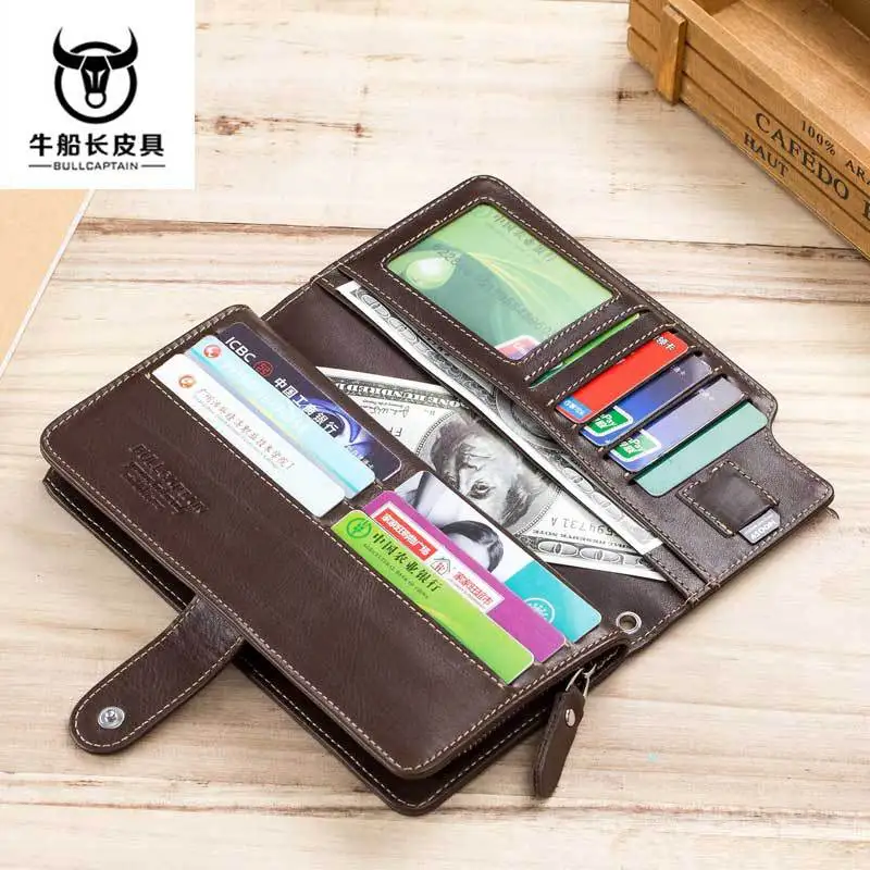 

New Design Men's RFID Long Wallet Top Layer Cowhide Purse Fashion Phone Case Male Cards Holder Zipper Coin Purse Man Day Clutch