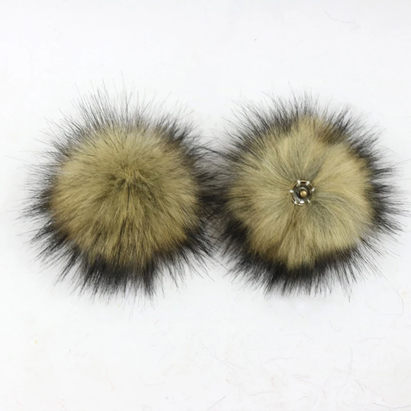 2pcs Fluffy Faux Fur 12cm Pom Pom Ball with Press Button for Baby Girl Pompoms Beanie Hat Accessories Press Stud Ball Garment Tags