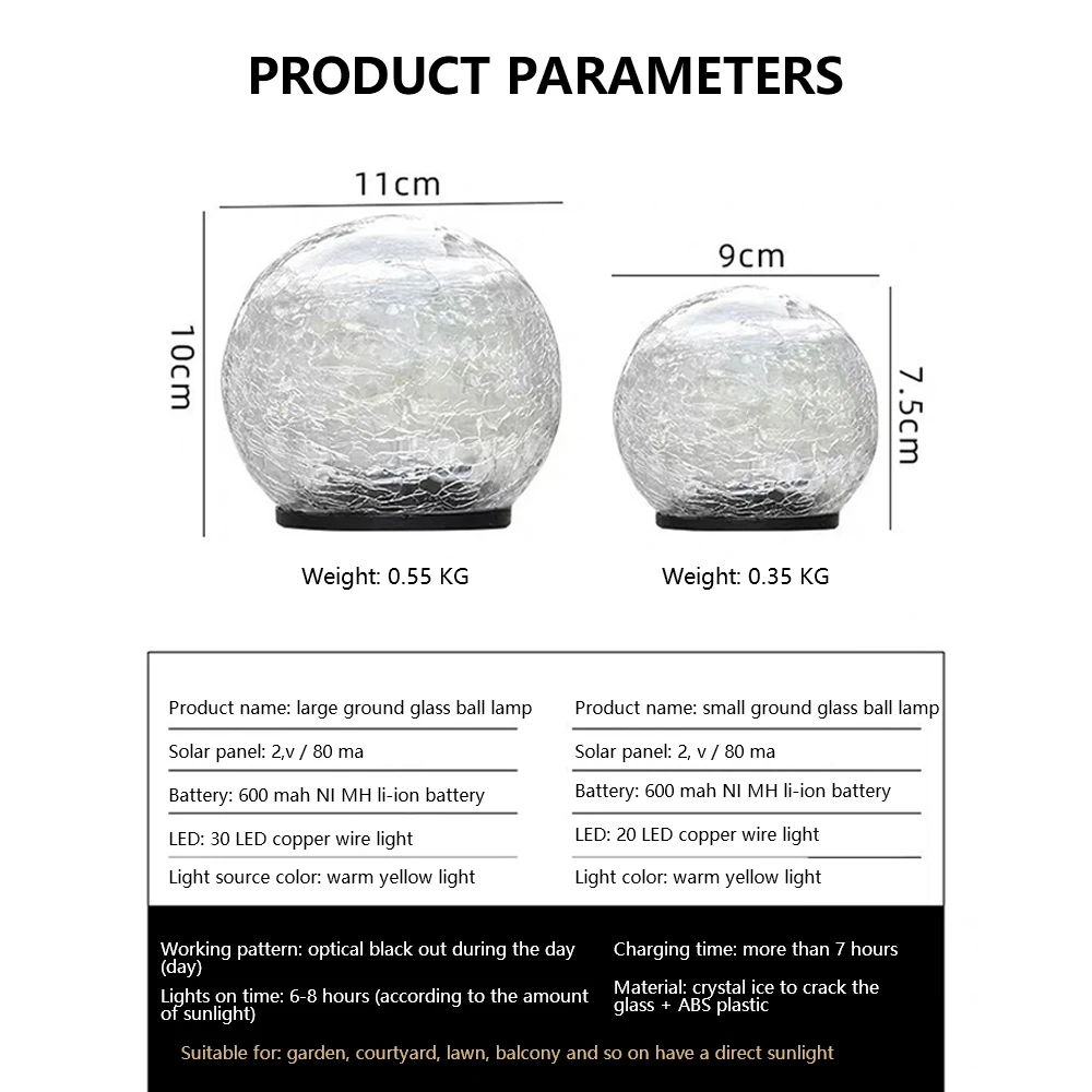 

Led Solar Power Lamps Lights For Garden Cracked Glass Ball LED Solar Light Outdoor Waterproof Ground Street Decorative Lights