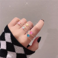new fashion cute colorful geometric heart resin acrylic transparent round finger ring for women party sweet charming jewelry ins