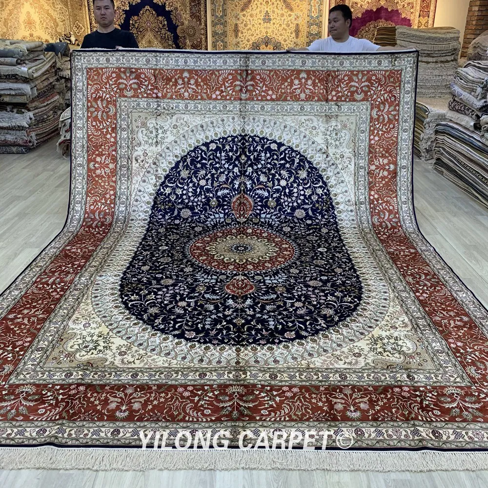 Beste Yilong 9 'X 12' Blauw Handgeknoopt Thuis Zijde Tapijt Perzische Stijl Handgemaakte Tapijt (YJH278B)