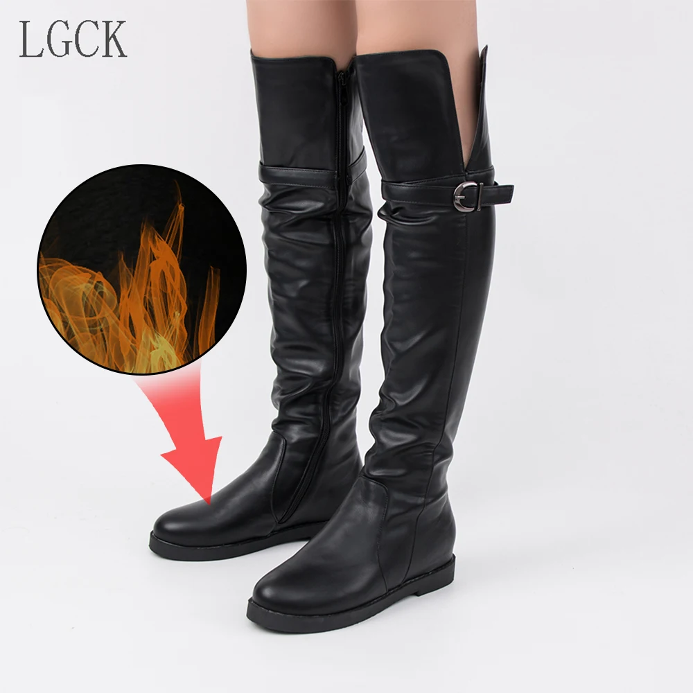 Большой размер 34 43 и выше модная Женская зимняя обувь до бедра Высокие сапоги из PU