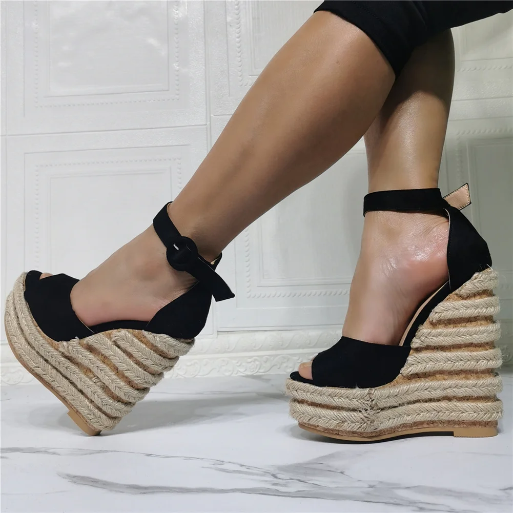 

Brand Design Great Quality Big Size 47 Summer Straw Platform Extreme High Heels Woman Shoes Sexy Wedges Sandals