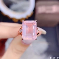 fine jewelry 925 sterling silver inset with natural gem womens luxury lovely rectangle rose quartz adjustable ring support dete