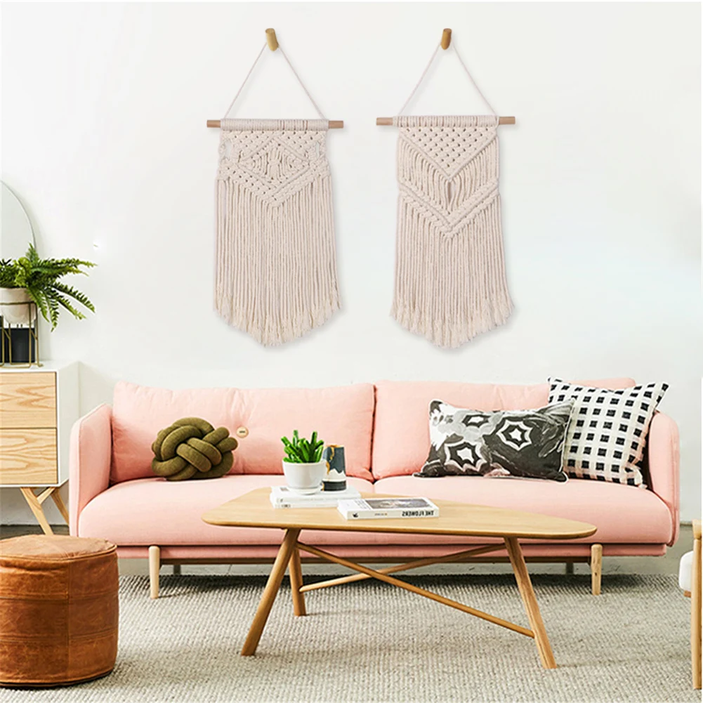 

Boho Macrame Woven Wall Hanging Decor Ornaments 7.9"x 17.7" Bohemian Tapestry Wall Art Decor Pendant for Room Wedding