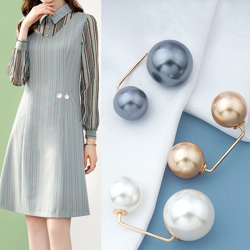

Elegant Double Pearl Pins Anti-fade Exquisite Brooches for Women Decorative Dress Waist Fixed Buckle Cardigan Clips Shirt Brooch