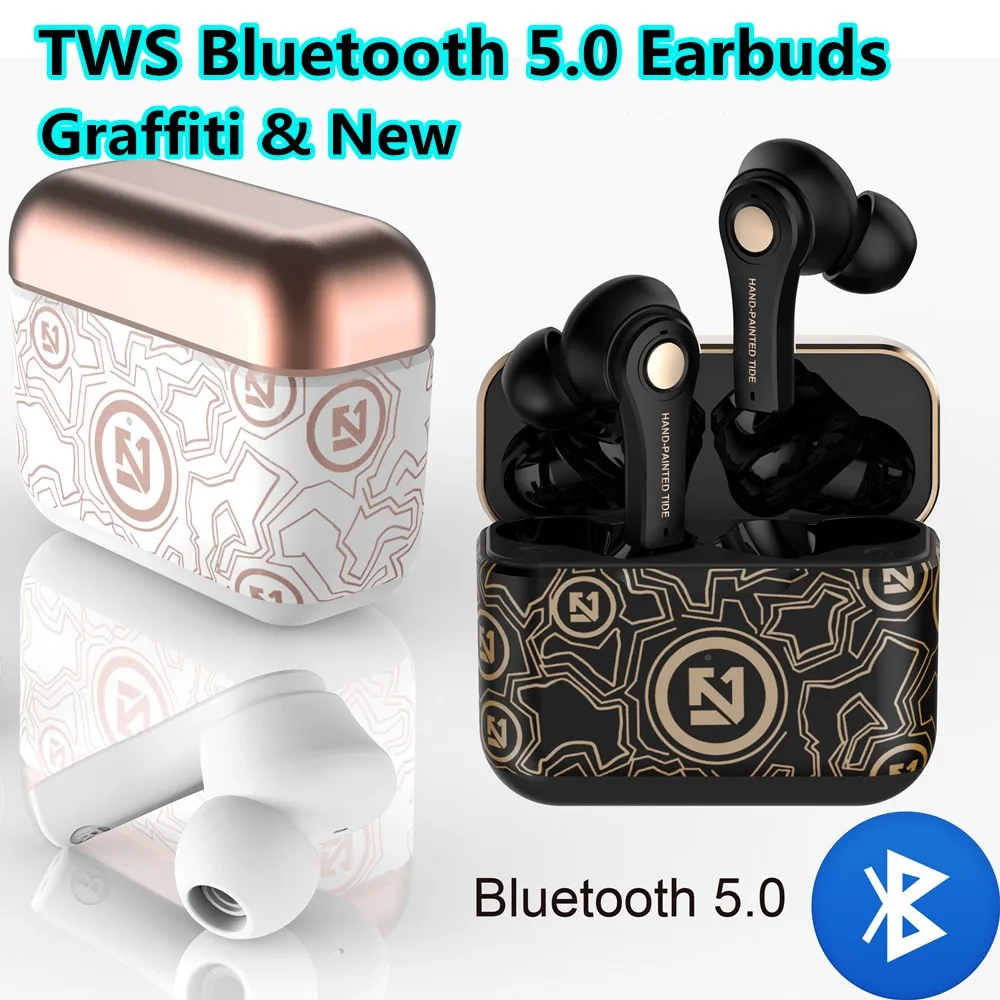 1 пара уникальных граффити наушников чехол Bluetooth 5 0 гарнитура два голосовых