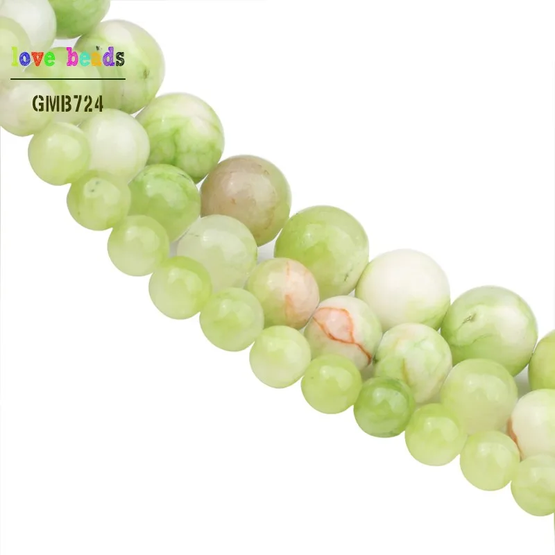 6/8/10mm Natural Stone Beads Green &amp White Persian Jades for jewellery Making DIY Handcraft 15'' Strand bracelets wome |