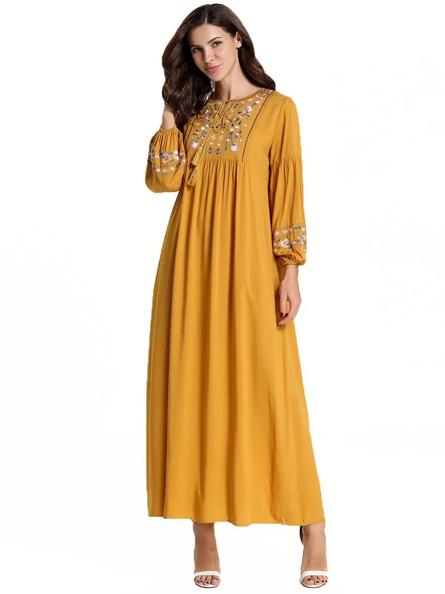 Марокканское платье кафтан модное простое абайя большого размера женское желтое