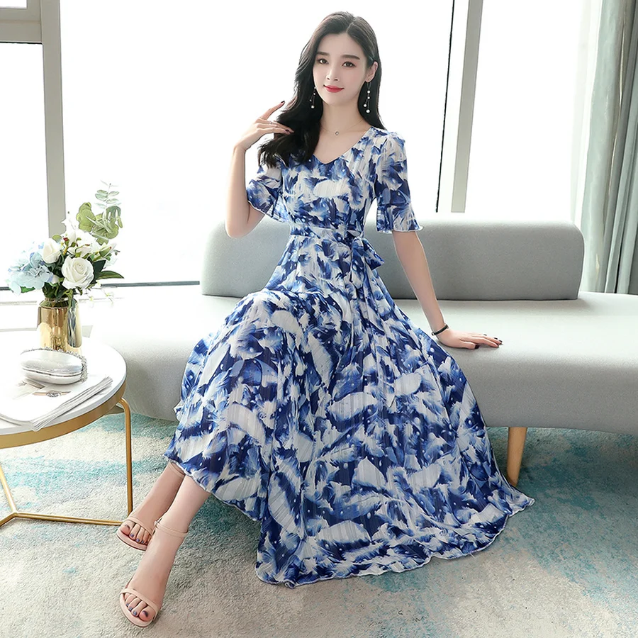 2020 весна лето пляжное шифоновое макси платье винтажное 4XL размера плюс с принтом