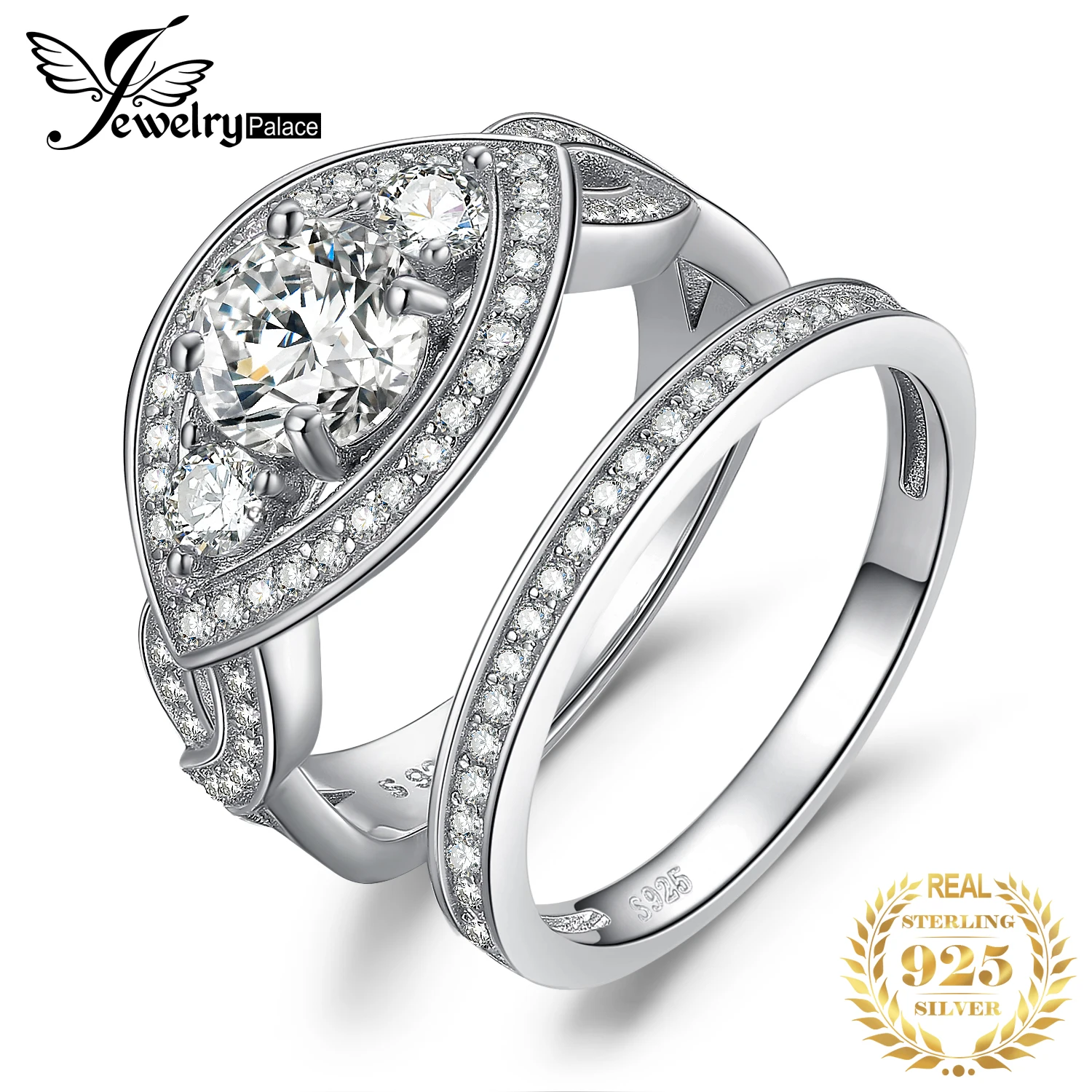 JewelryPalace витой CZ проложить группа Маркиза 3 камня 2.7ct кубического циркония обещание обручальное Обручение кольцо свадебный 925 St