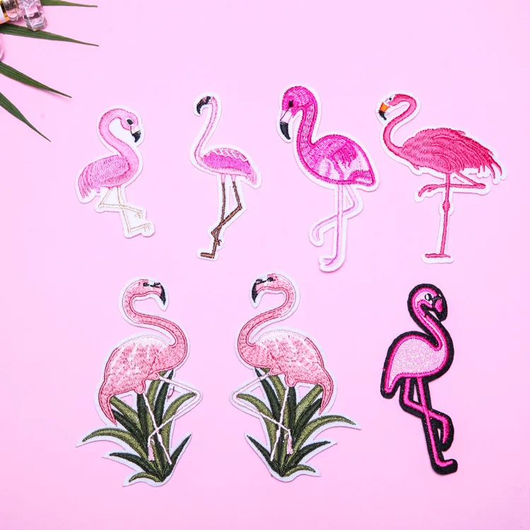 

Pink Flamingos Bird Embroidered Patch Clothes Decorate Applique Cloth Sticker DIY T-shirt Dress Embroidered Sewing Accessories