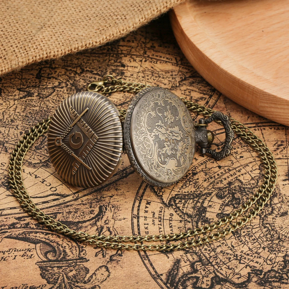 Men's Gift Set In A Box Masonic Quartz Pocket Watch Kit Retro Necklace Accessories Best Birthday Gifts for Boyfriend Husband