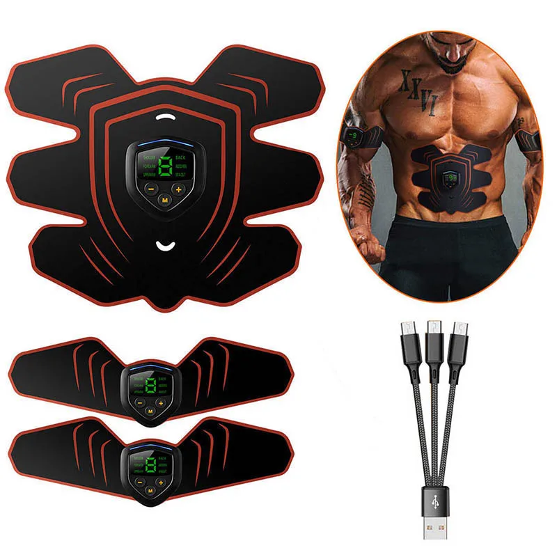 

EMS Muscle Electro Stimulator Abdominal Muscle Toner Abs Trainer with LCD Display USB Rechargeable Fitness Training Gear Ab Belt