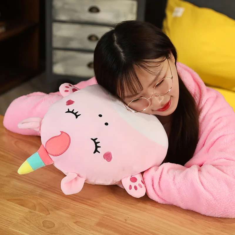 

3 in 1 Cartoon Unicorn Dinosaur Husky Pig Plush Pillow with Blanket Cute Animal Hand Warmer Cushion Soft Stuffed Toys Doll Gift
