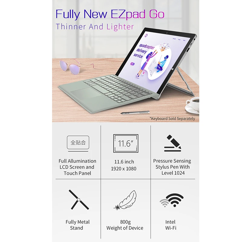 Jumper Ezpad Go 2 в 1 планшетный ПК 11,6 дюймов Windows 10 Apollo Lake N3450 Четырехъядерный 4 ГБ 128 ГБ МП фронтальная камера Tabet Pc