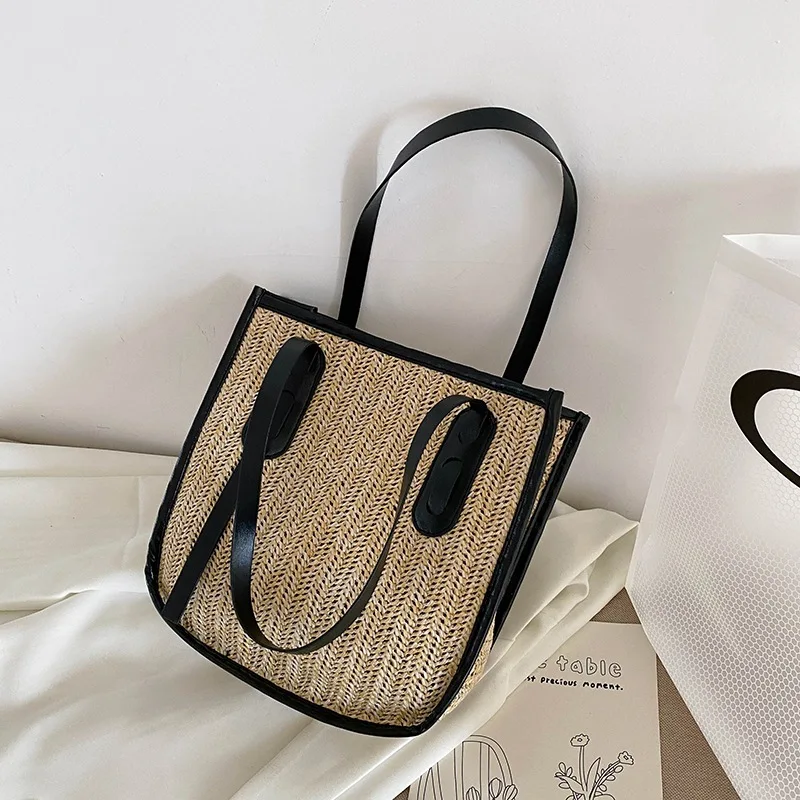 

Trend fresh woven handbags 2021 new fashion simple one-shoulder handbags western style messenger portable bucket bag