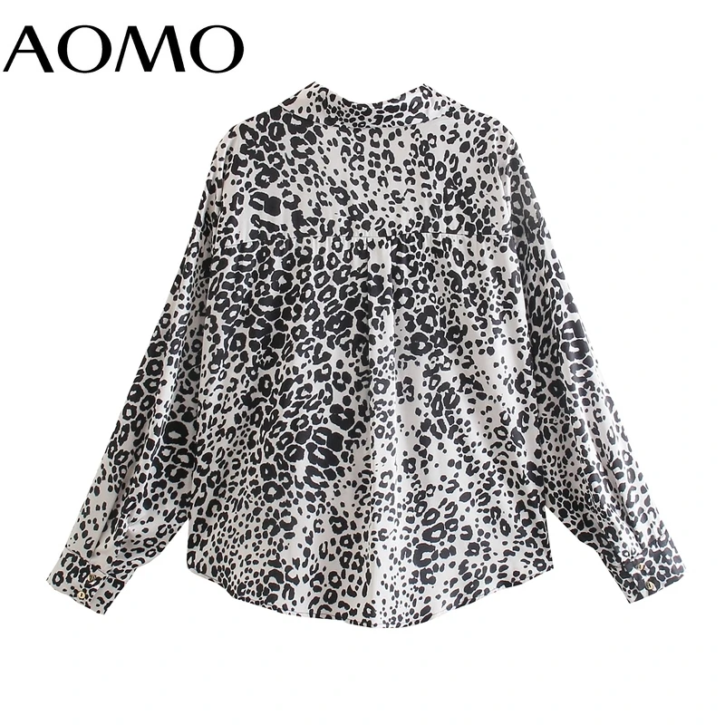 

AOMO Women Vintage Leopard Print Crop Shirt Long Sleeve 2021 Chic Female Casual Loose Shirt QD86A