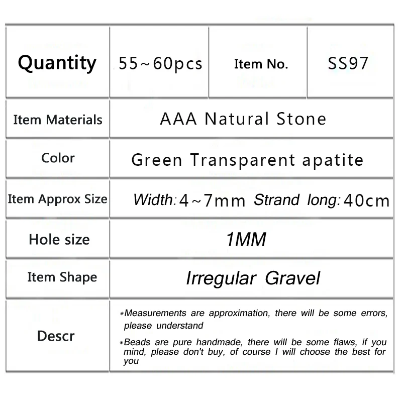 YHBZRET зеленые прозрачные бусины из натурального камня нестандартные гравийные