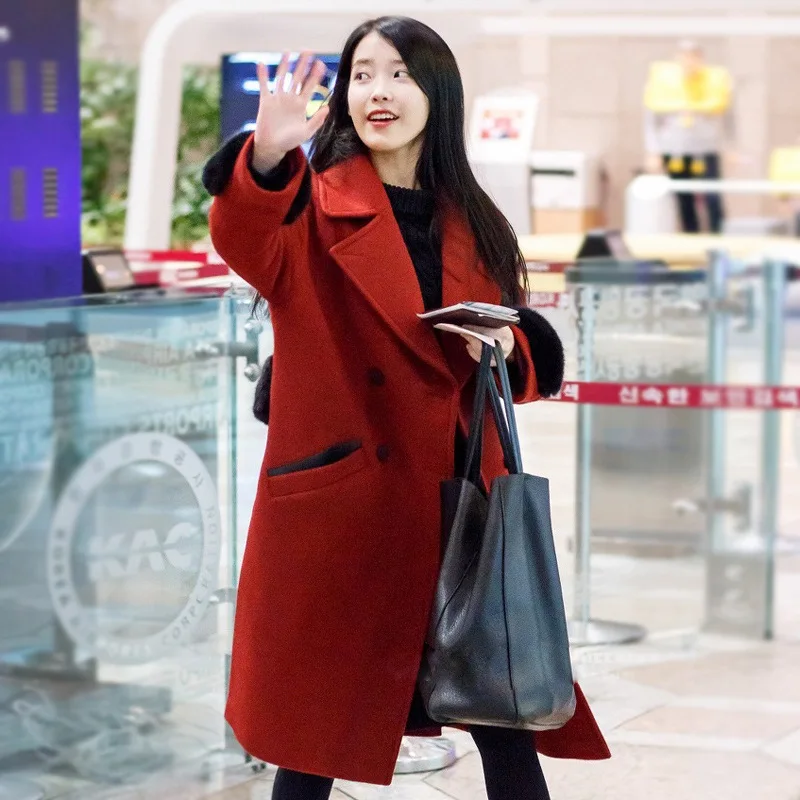 

kpop IU Lee Ji Eun Autumn elegant Women Trench Coat casual Long Windbreaker Fashion Double-Breasted loose Long Trench Outerwear