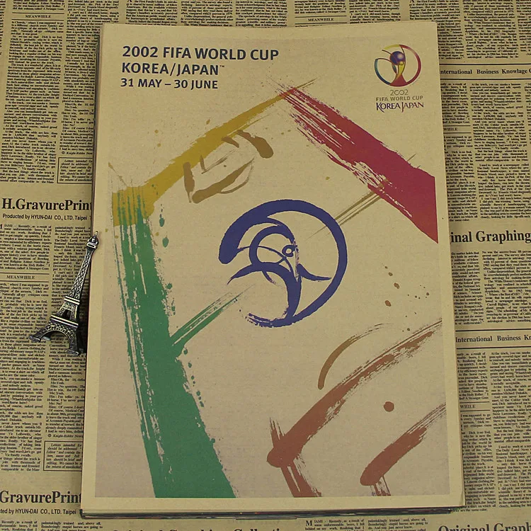 Большой винтажный футбольный постер с японским кубком мира 2002 украшение дома