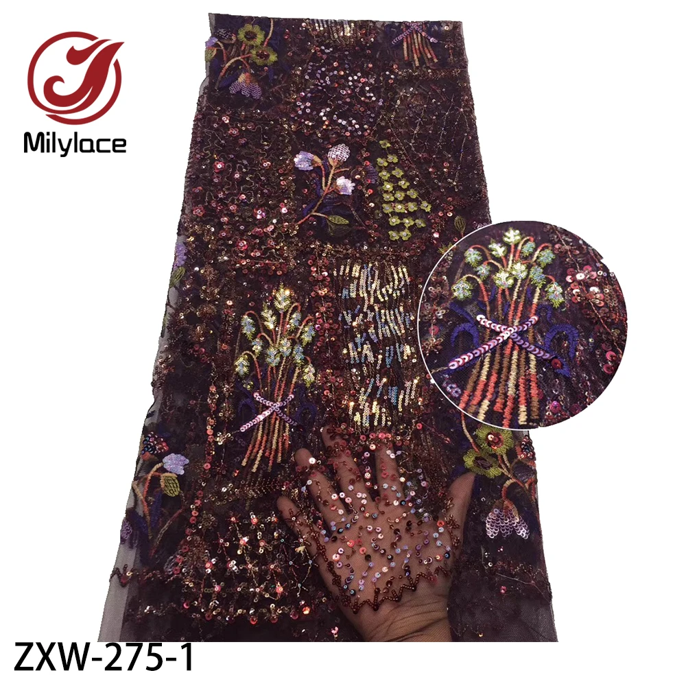 

Luxury African Sequins Embroidery Shiny Lace Fabrics French Tulle Lace for Women Wedding Lace Party Dress ZXW-275-276
