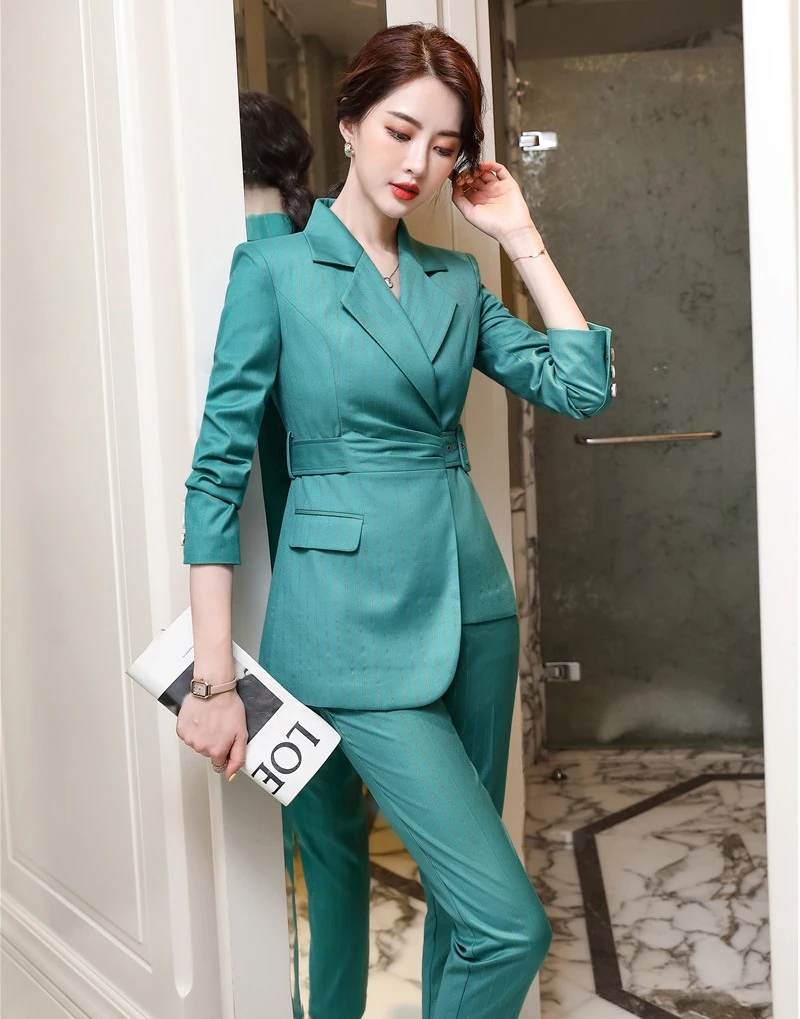 Женские модные элегантные деловые костюмы с брюками и куртками пальто Осень зима
