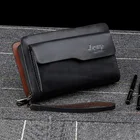 Мужской клатч большой вместимости, кошельки с кармашком для телефона на двойной молнии, бумажник с отделением для монет и пропуска, деловой клатч